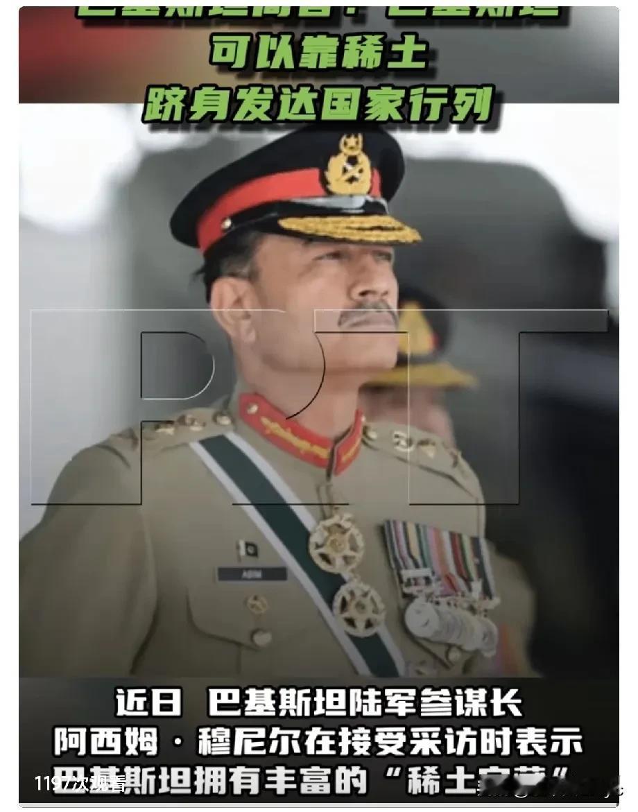 巴基斯坦陆军参谋长阿西姆·穆尼尔在接受采访时表示，巴基斯坦拥有丰富的“稀土宝藏”