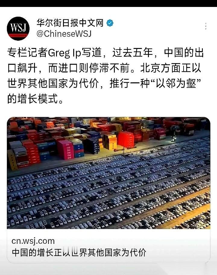 有人急了，说我们搞“以邻为壑”，说我们只卖不买，把全世界都卷干了。
听着真新鲜。