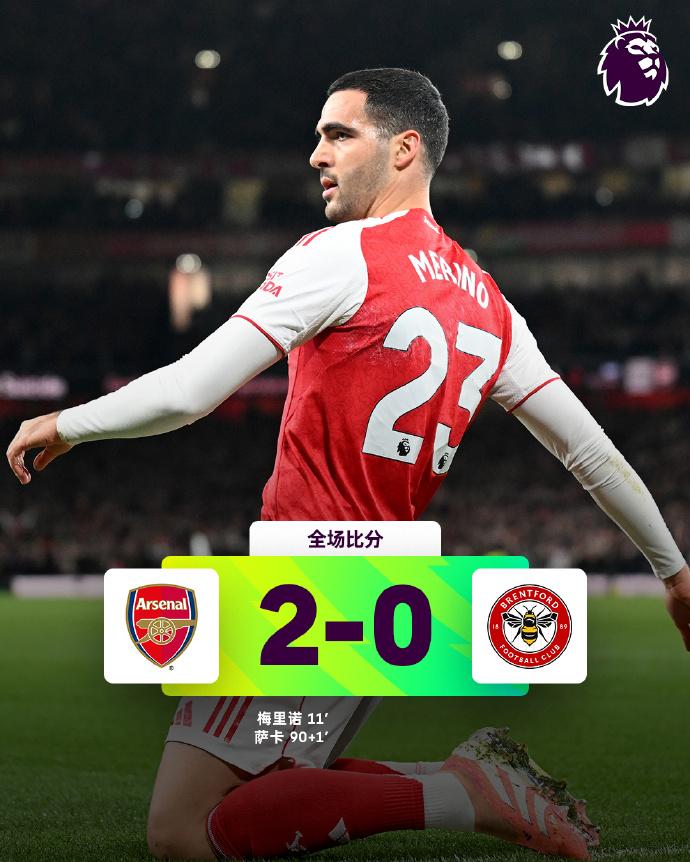 全场比分 | 阿森纳 2-0 布伦特福德

⚽第11分钟，本·怀特右路突破下底挑