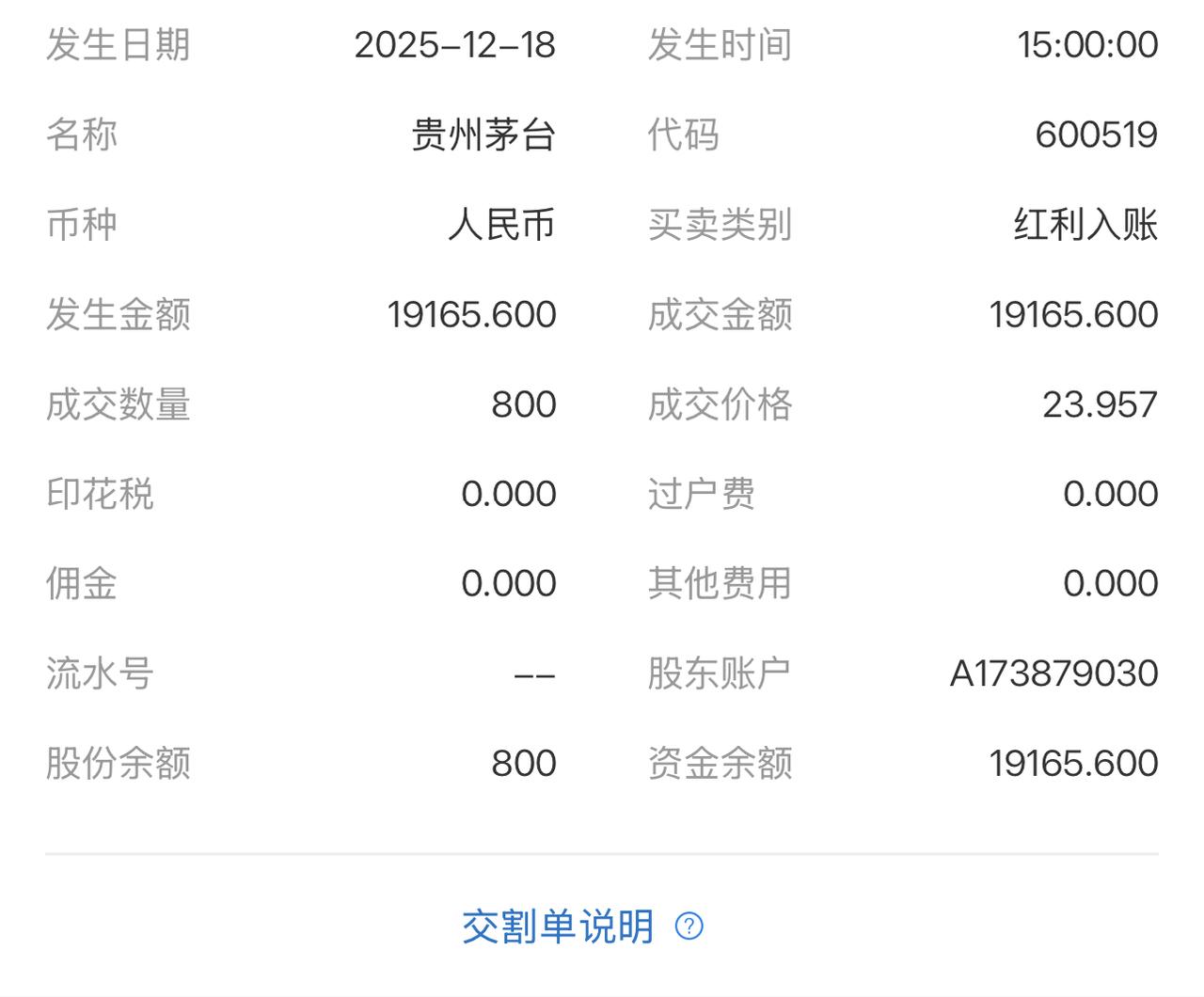 昨晚茅台的分红到账了，就把双十一“捡漏”买的赖茅拆开小酌了一杯，老婆问我高兴什么