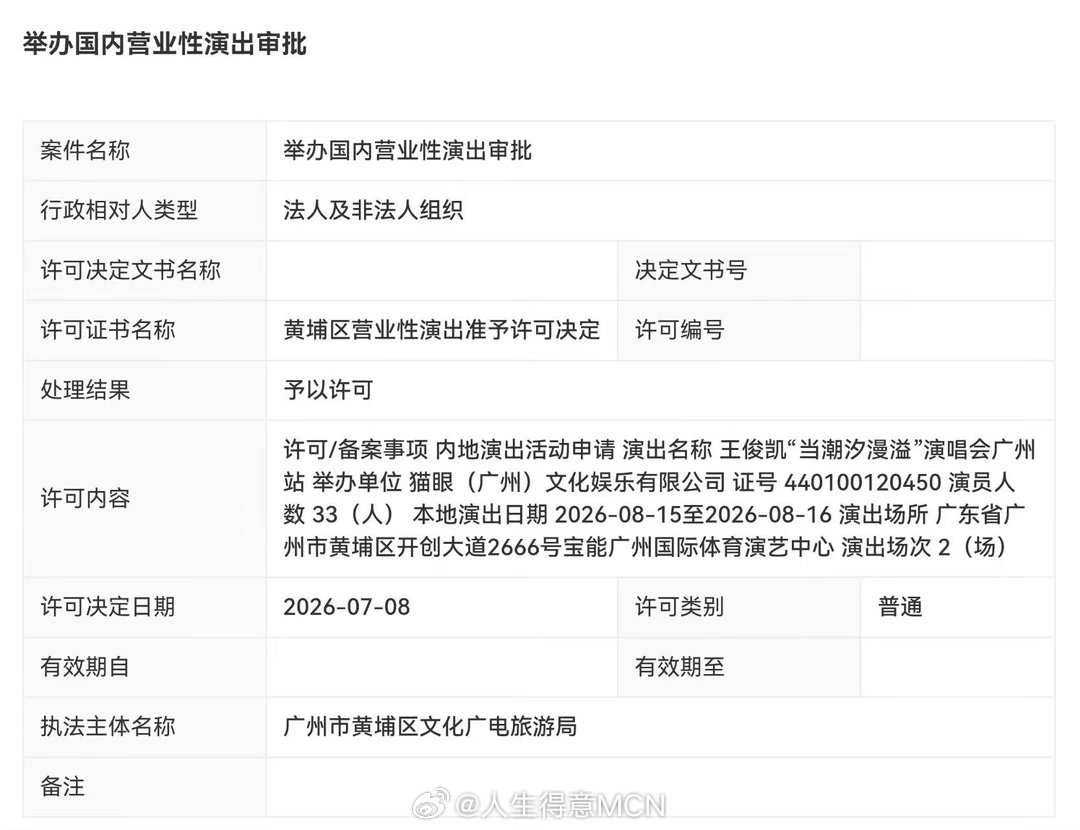 王俊凯广州演唱会审批通过王俊凯广州演唱会批文 王俊凯广州演唱会批文来了！！就是这