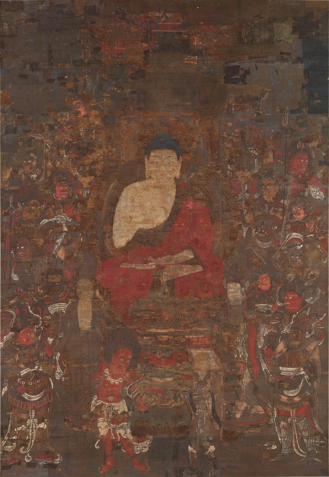 唐·金刚智《释迦十六善神图》 | 奈良博物馆十六善神呈神王形，以释迦佛为中心，左