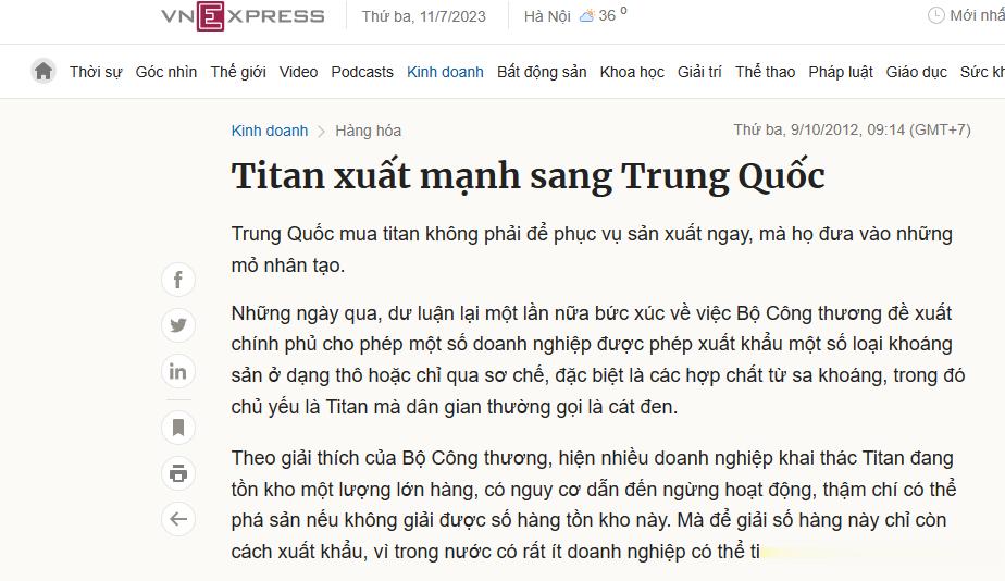 你们别笑，要知道很多东西都是共通的。这是2012年越南的一个报道《中国购买钛并不