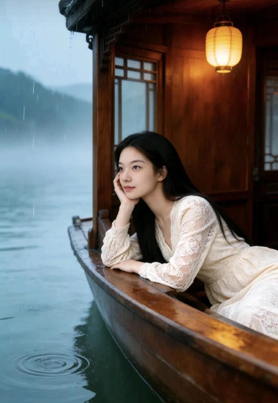 上联：
画舫肥，佳人瘦，思绪胜过江水流
下联：
[加一][加一][加一][加一]