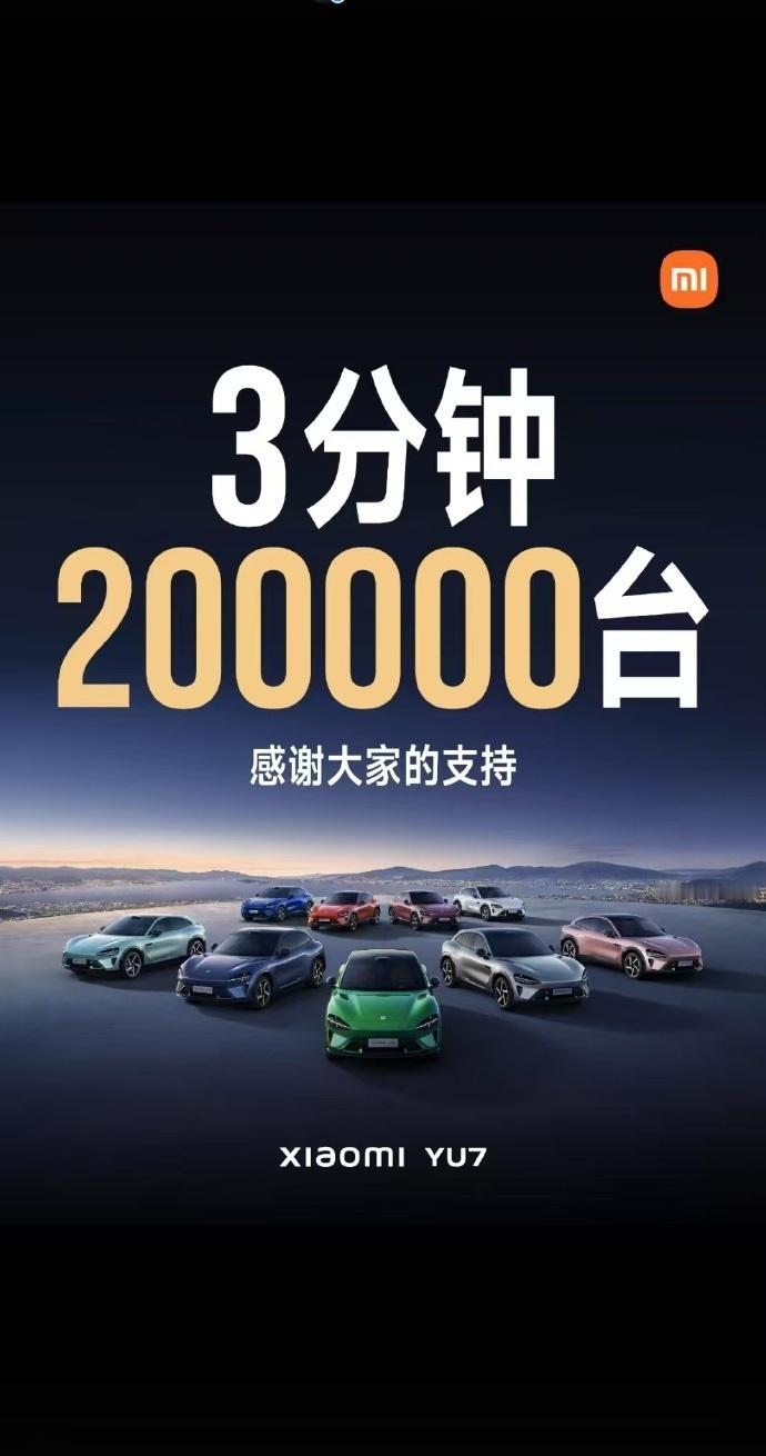 小米YU7价格小米汽车小米YU7太火爆！两分钟大订量就达19.6万，锁单量也达1