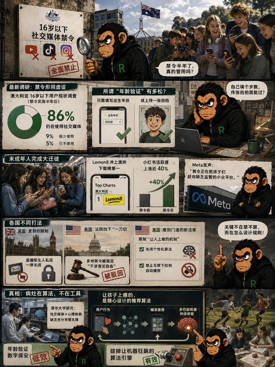 澳大利亚半年前轰轰烈烈搞的“16岁以下社交媒体禁令”，现在看成了一场巨大的行为艺