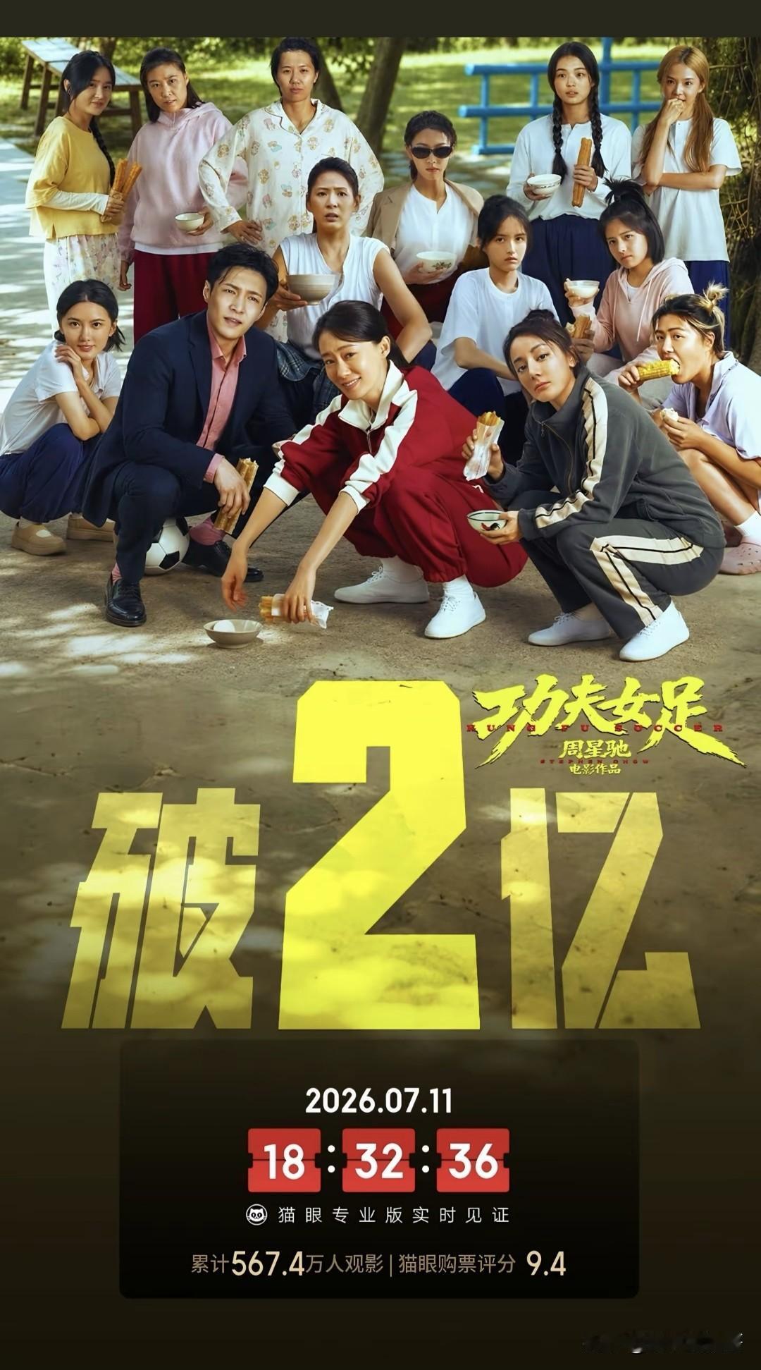 看到《功夫女足》破2亿的消息，我是发自内心的开心的，没有太多的宣传，只有网友对他