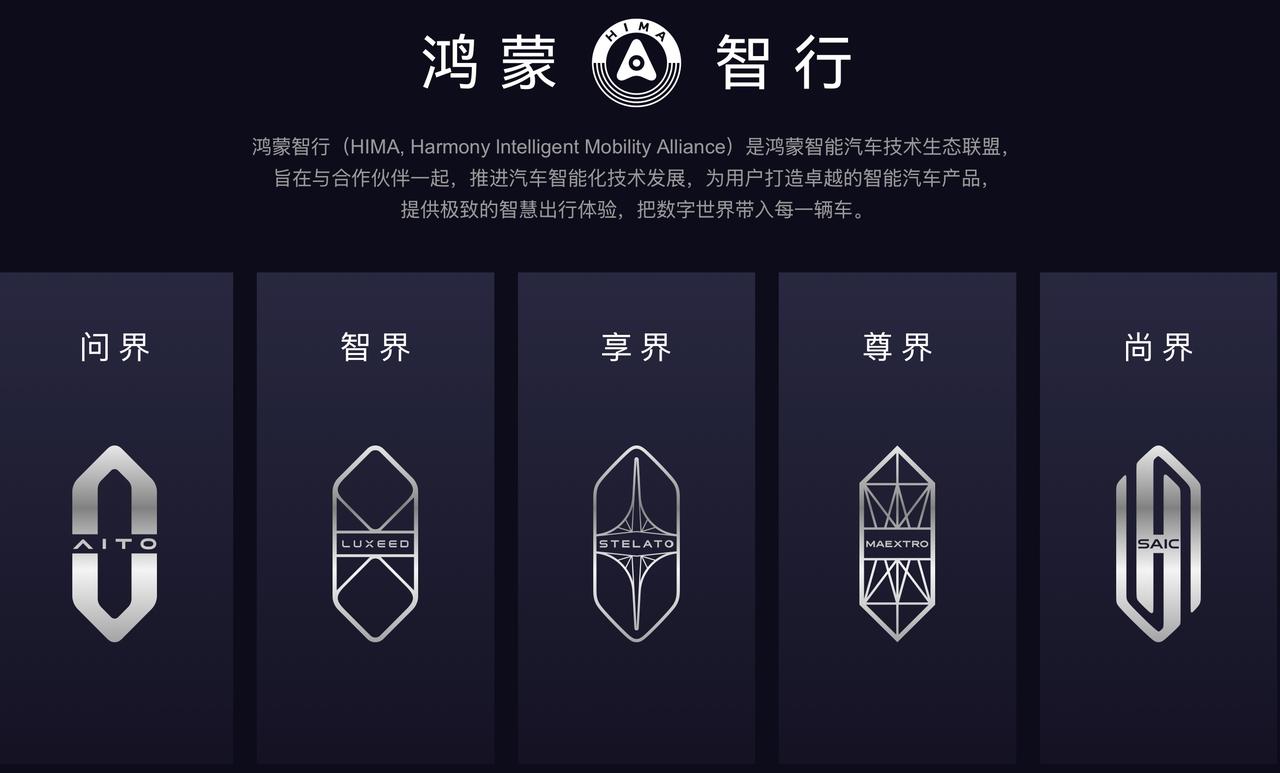 华为——鸿蒙智行（问界，享界，智界，尊界，享界）

华为——华为乾崑（启境，奕境