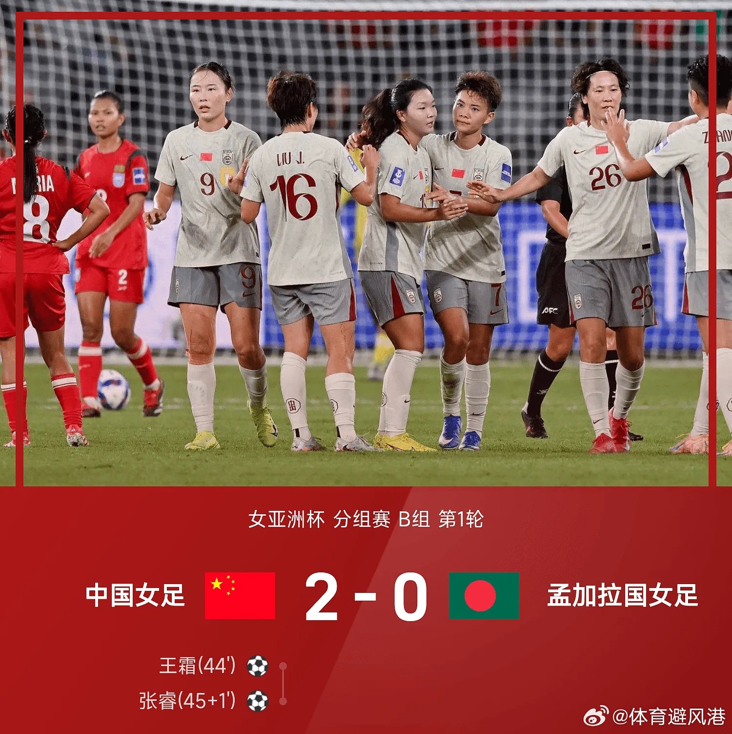 中国女足vs孟加拉国女足五大联赛每日足球推荐 中国女足2-0战胜孟加拉国女足。上
