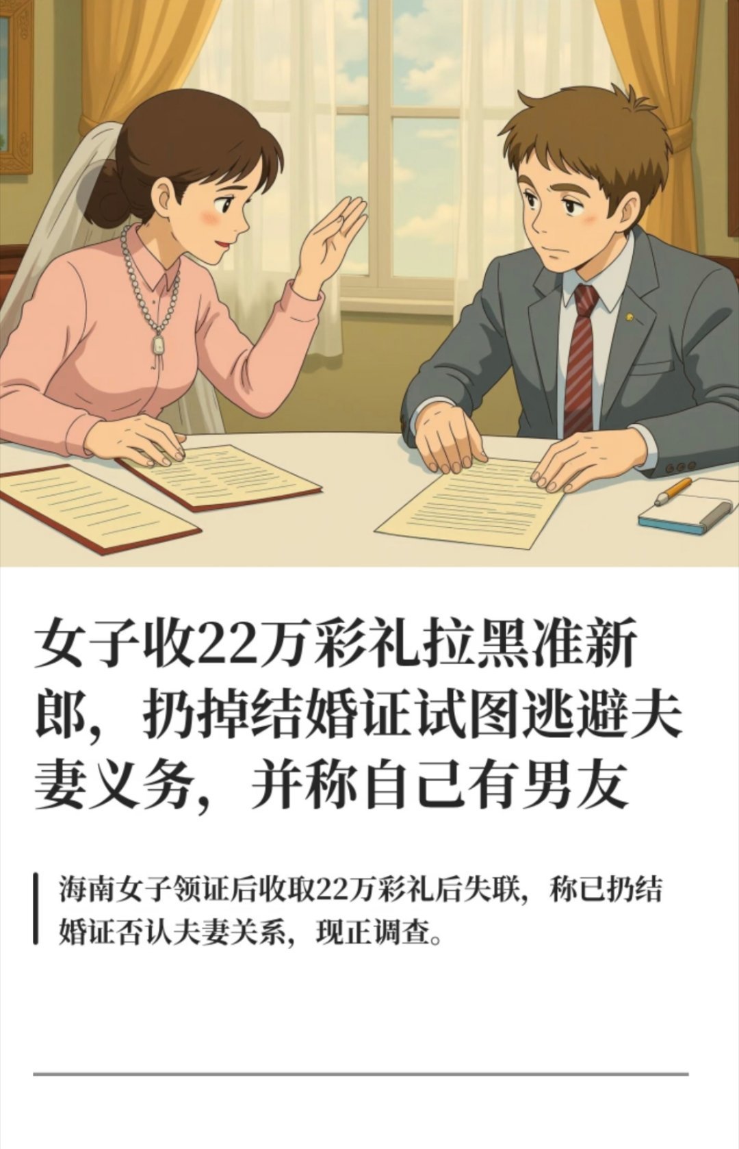 女子收22万彩礼拉黑准新郎像这样有男朋友还去找老公骗彩礼的，不是个例了。重婚罪根