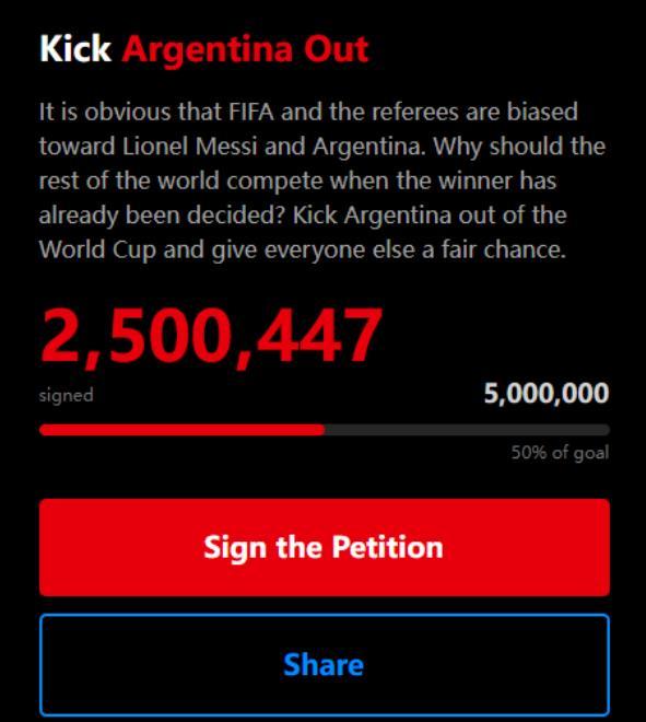 最近世界杯的乐子，
有人在网上搞了个“阿根廷出局”（argentinaout）的