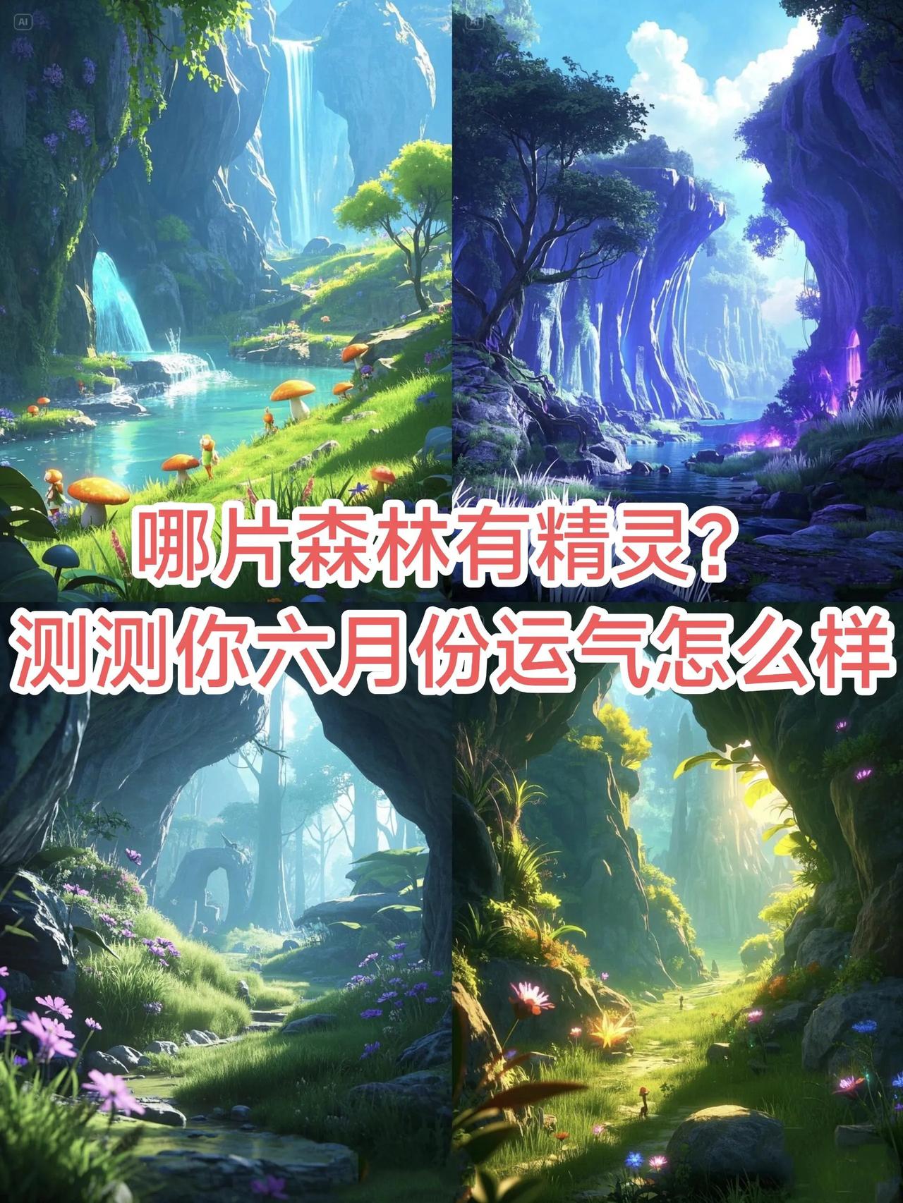 心理测试
测测看你六月的运气怎么样？？
下面四幅图的森林，
你觉得哪篇森林有精灵