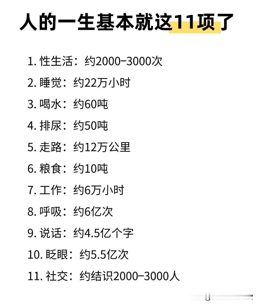 人的一生基本就这11项了
一、核心信息
人的一生可概括为11个关键阶段或方面，涵