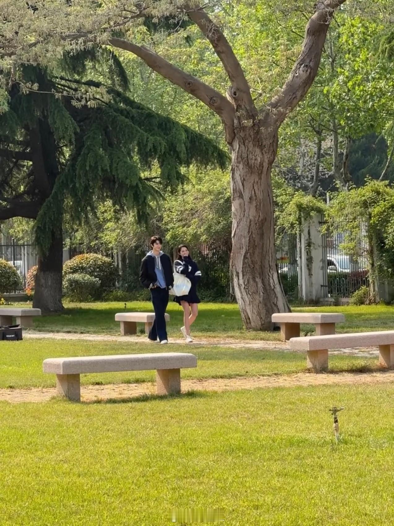 林一关晓彤青岛拍戏 网友偶遇林一关晓彤在青岛理工大学拍戏。两个大长腿，晕腿了