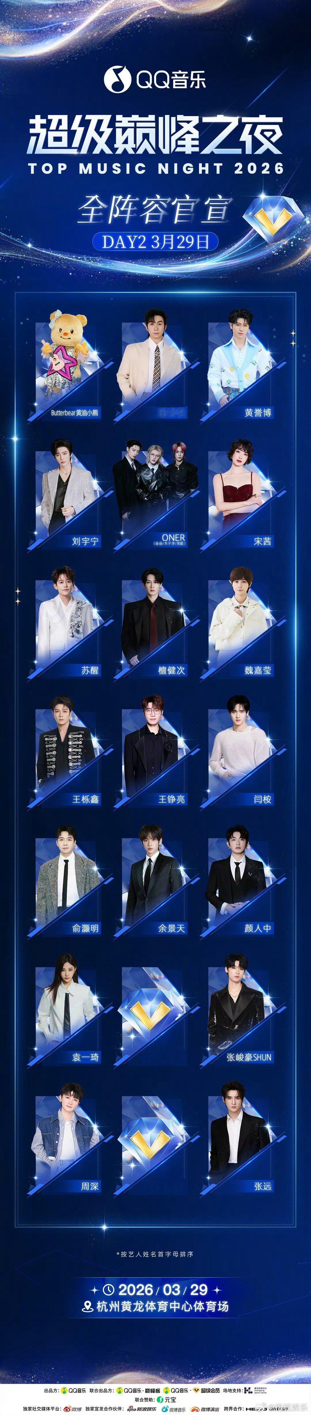 QQ音乐超级巅峰之夜全阵容 QQ音乐超级巅峰之夜Day2的阵容也太豪华了点吧！ 