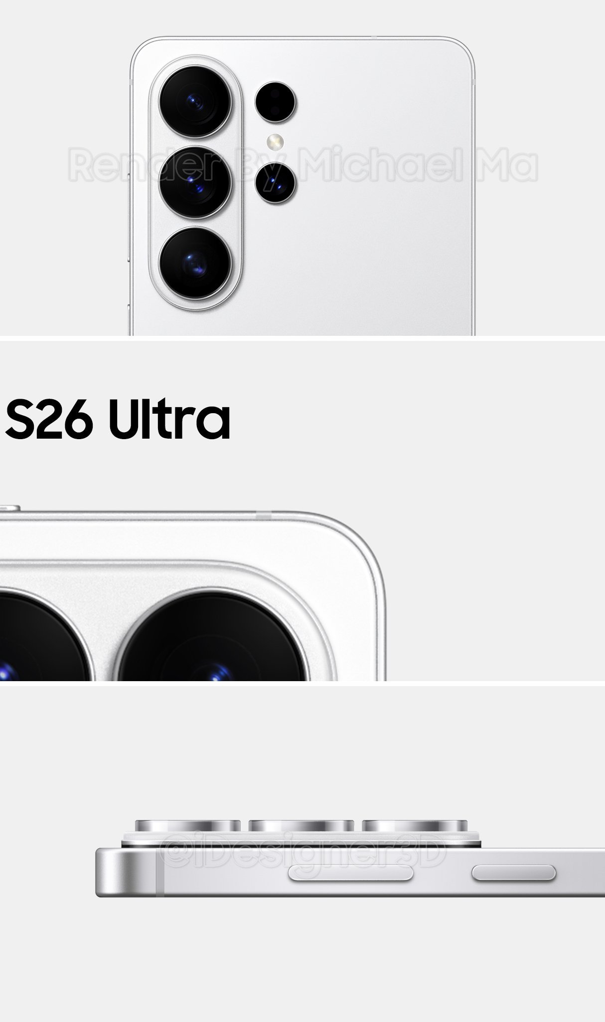 这哥们做的渲染图很有官方味道。Galaxy S26 Ultra 四种颜色。白色我