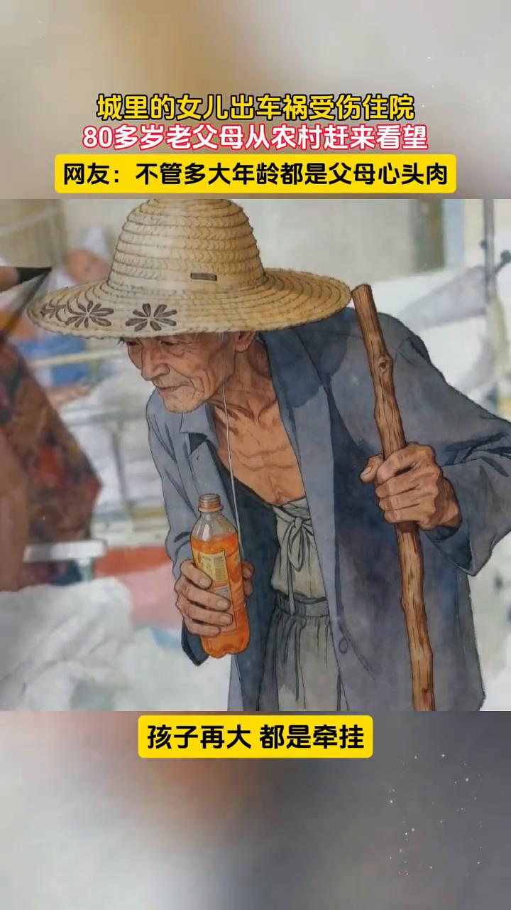 城里的女儿出车祸受伤住院，80多岁老父母从农村赶来看望。网友：不管多大年龄都是父