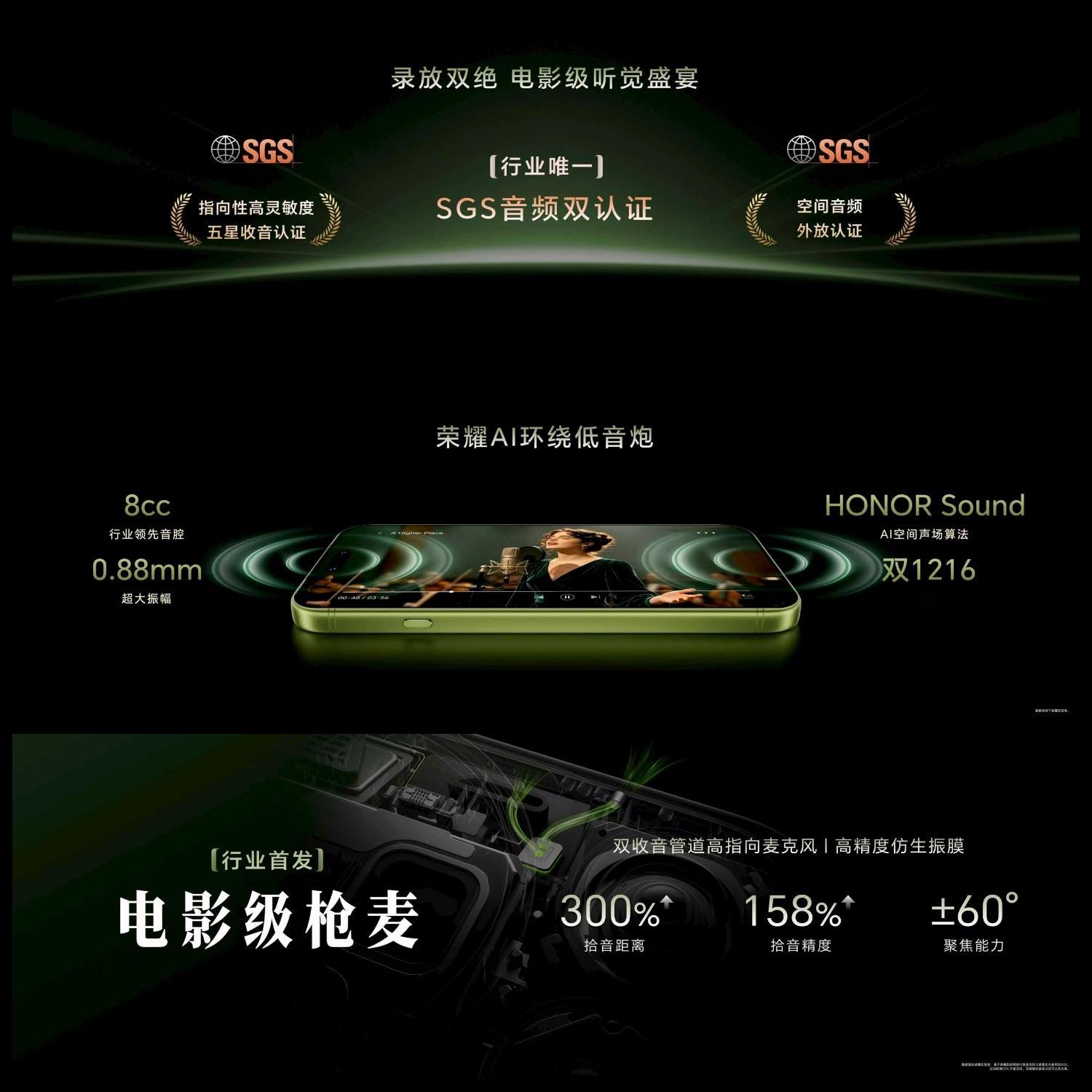 荣耀Magic9 Pro Max直接拿下了行业唯一的双SGS音频认证，录放两头都