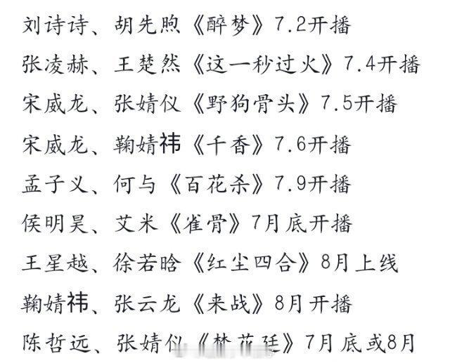 下个月好多剧要开播 ，你们想看哪部 