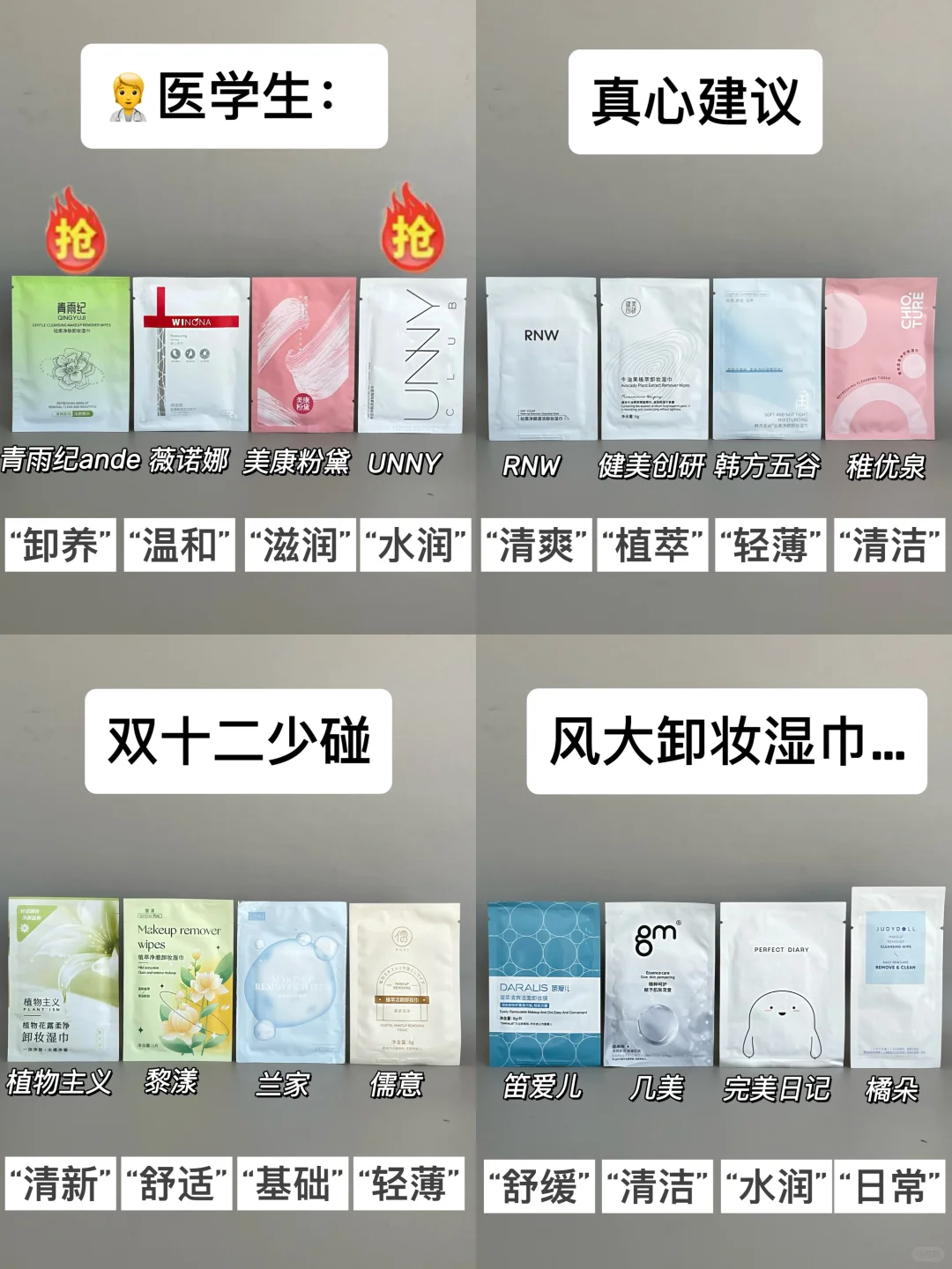 医学生建议：双十二少碰风大卸妆湿巾！