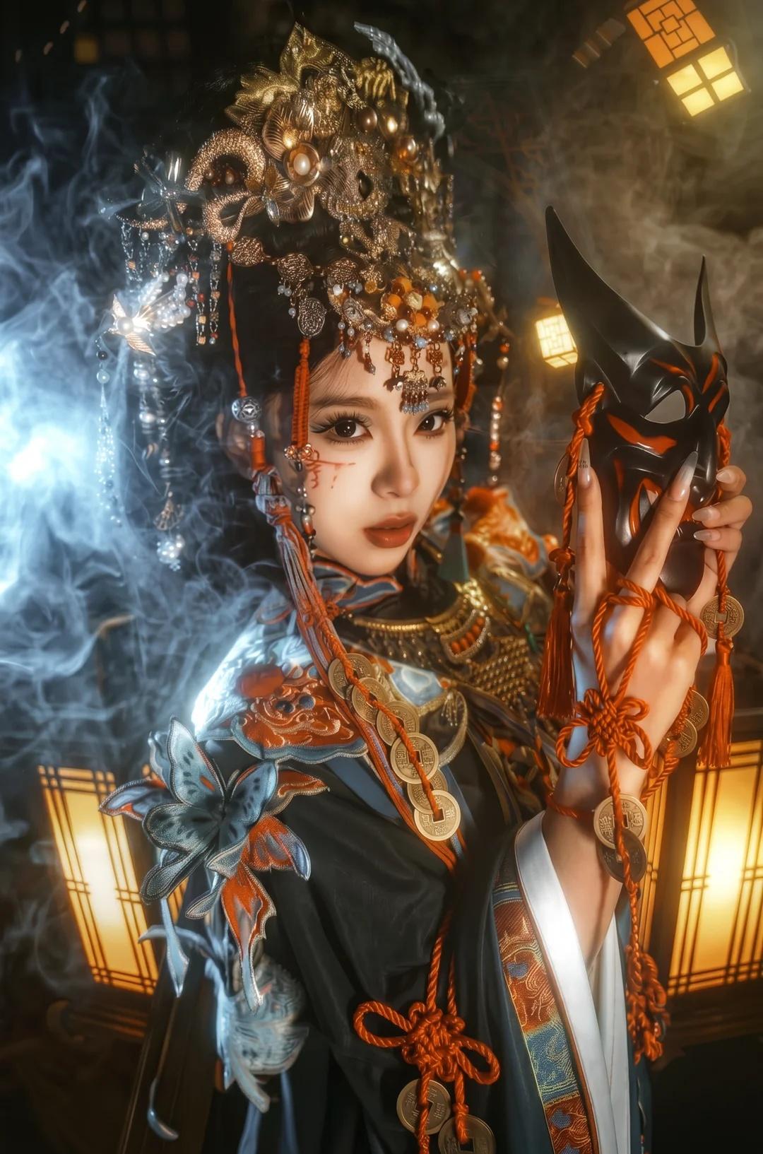 第一次尝试拍傩戏，这算出片了吗
中式恐怖 古风艺术照