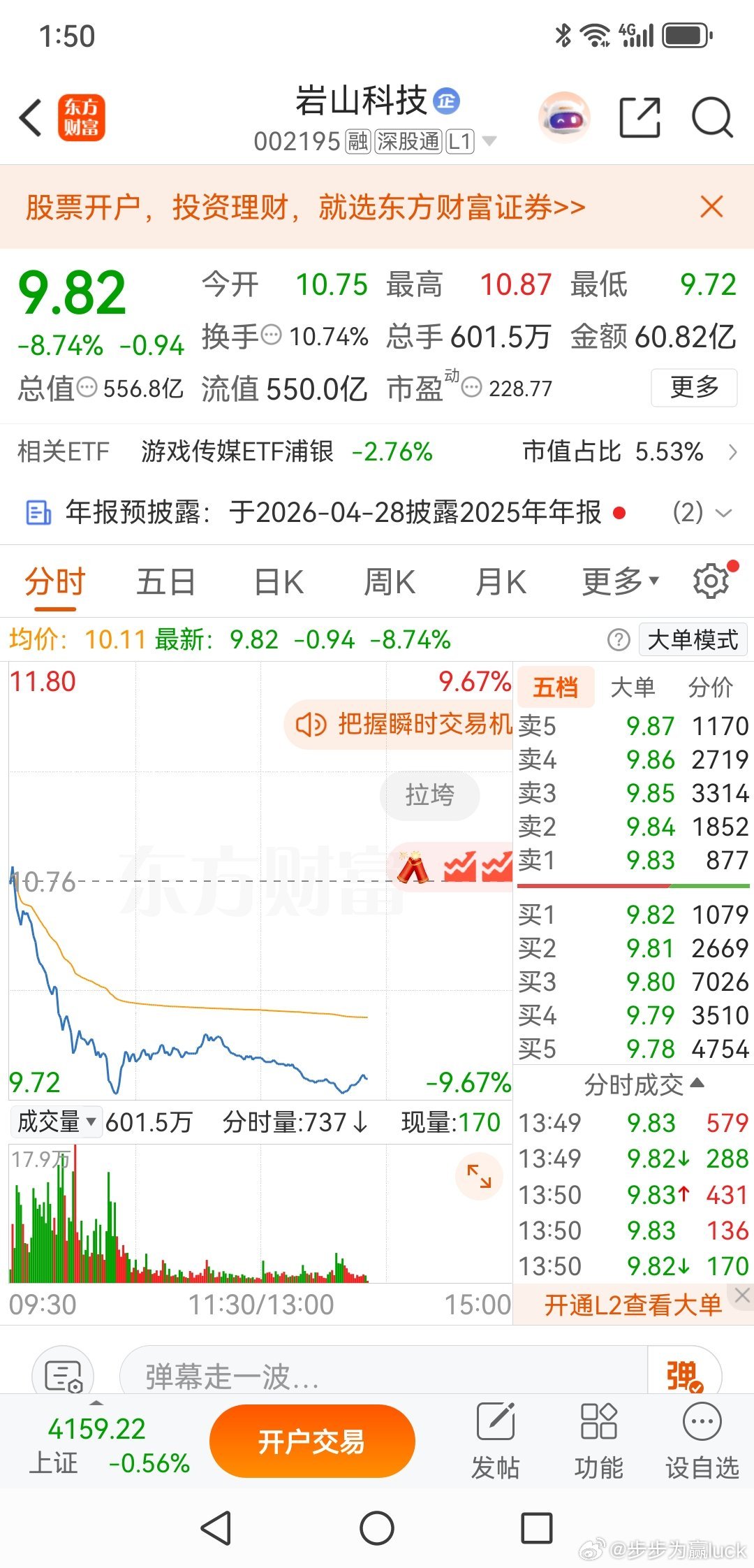 岩山科技，紧急刹车岩山科技，这个票是2月26日引起我关注的，当时我的逻辑是1.1