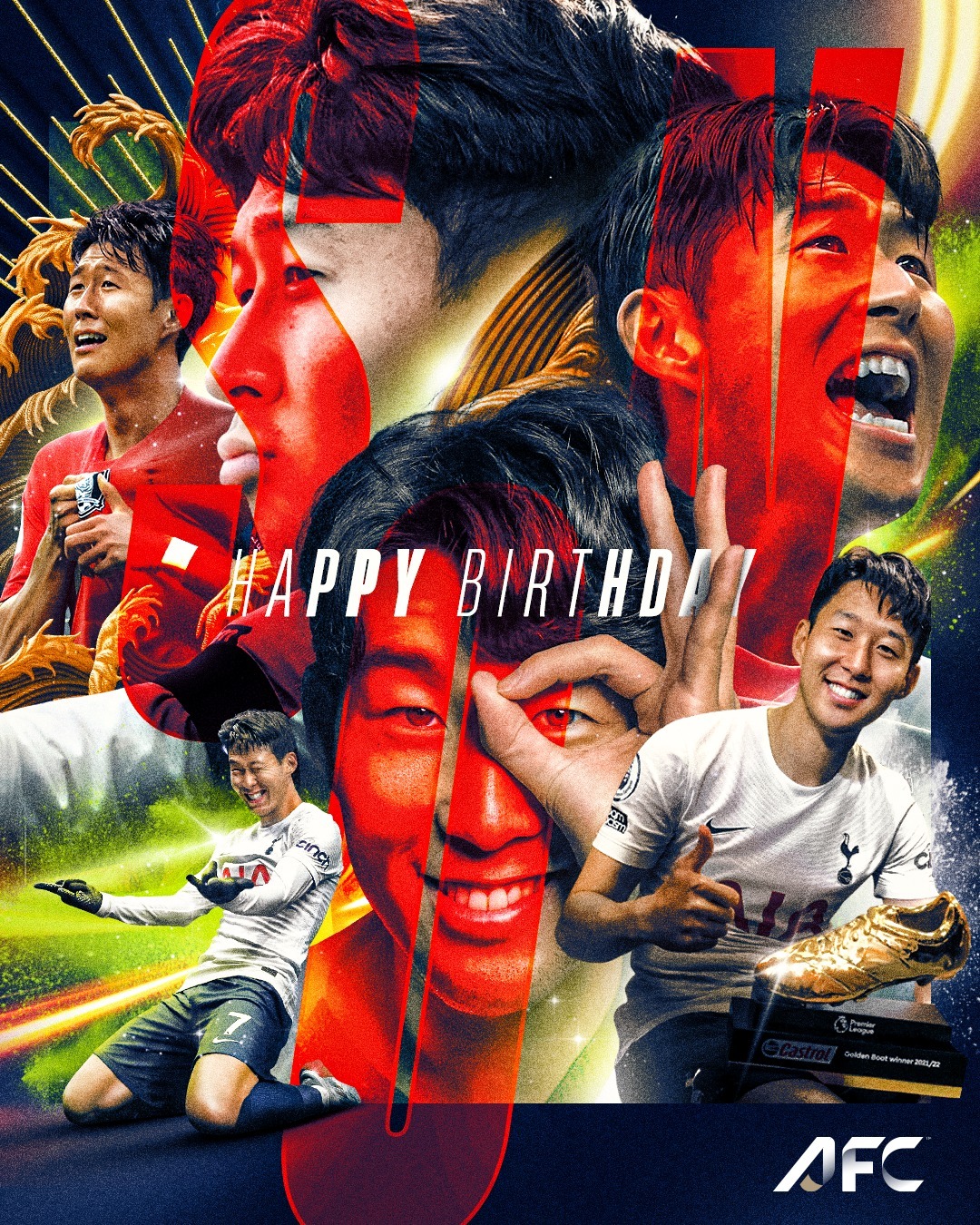 孙兴慜 亚足联官方祝孙兴慜生日快乐：亚洲最好的球员，今天34岁了让整个国家都相信