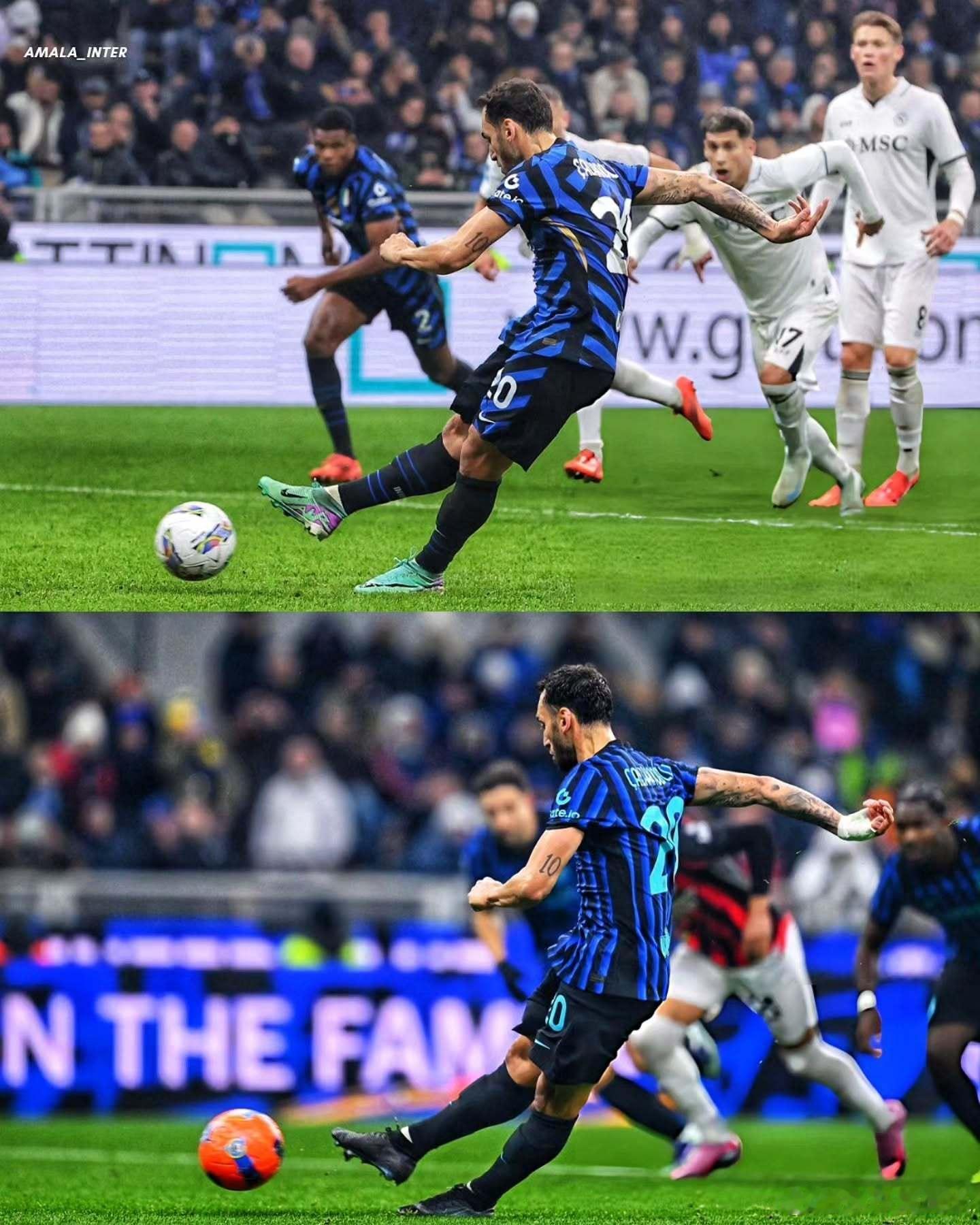 恰尔汗奥卢代表国际米兰仅有的两次罚丢点球都是发生在第74分钟，上赛季是主场上赛季