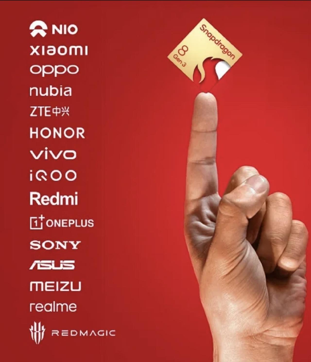 骁龙8 Gen3合作名单公布，小米位列第一，OPPO、努比亚、中兴、荣耀分列2-
