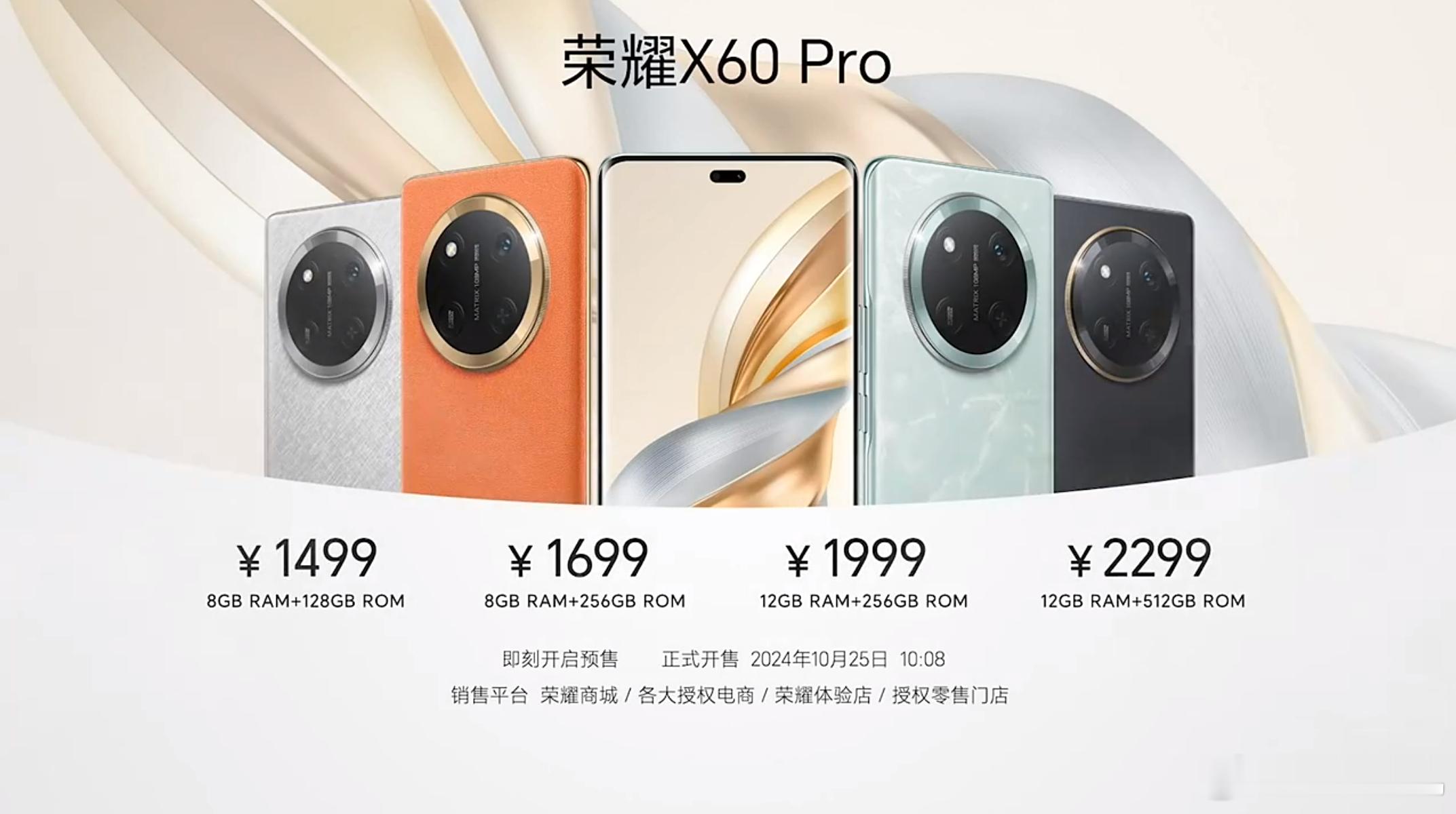荣耀X60 Pro 8GB+128GB版售价1499元起荣耀X60 8GB+12
