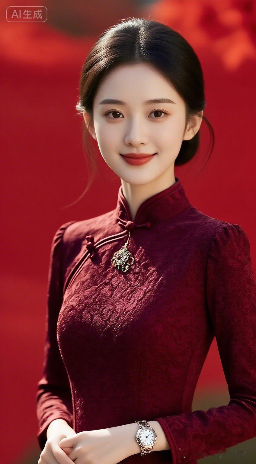 优雅红衣少女，AI生成的美丽瞬间