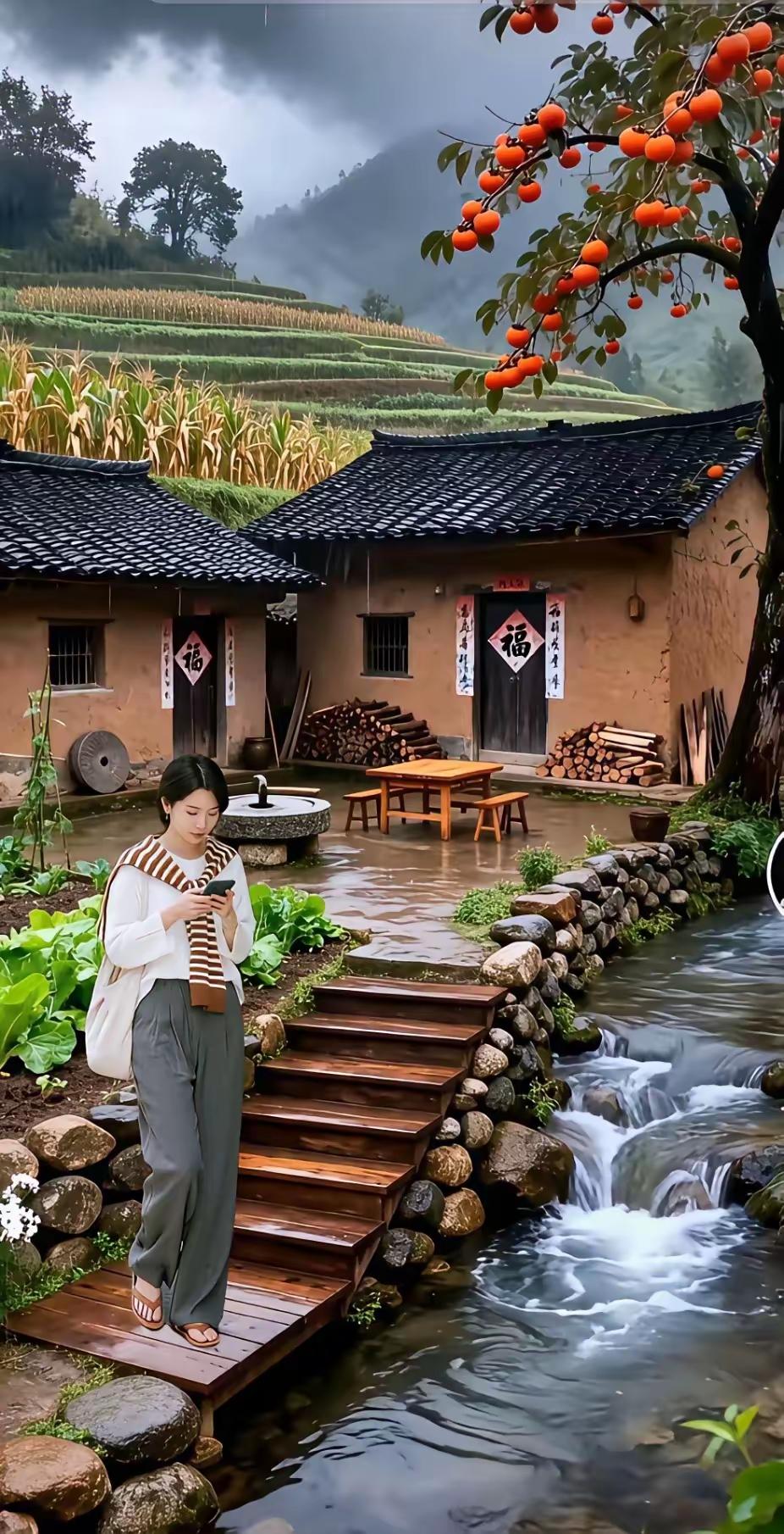 雨中漫步古村落，感受宁静与美好