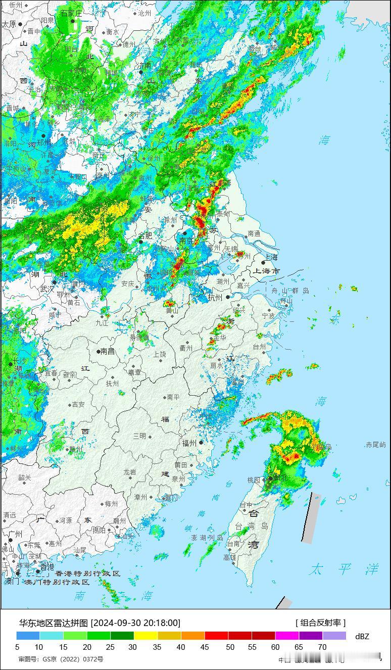 今晚华东地区生成了一道移速极快的线性对流系统，快速扫过安徽中东部、江苏西部地区，