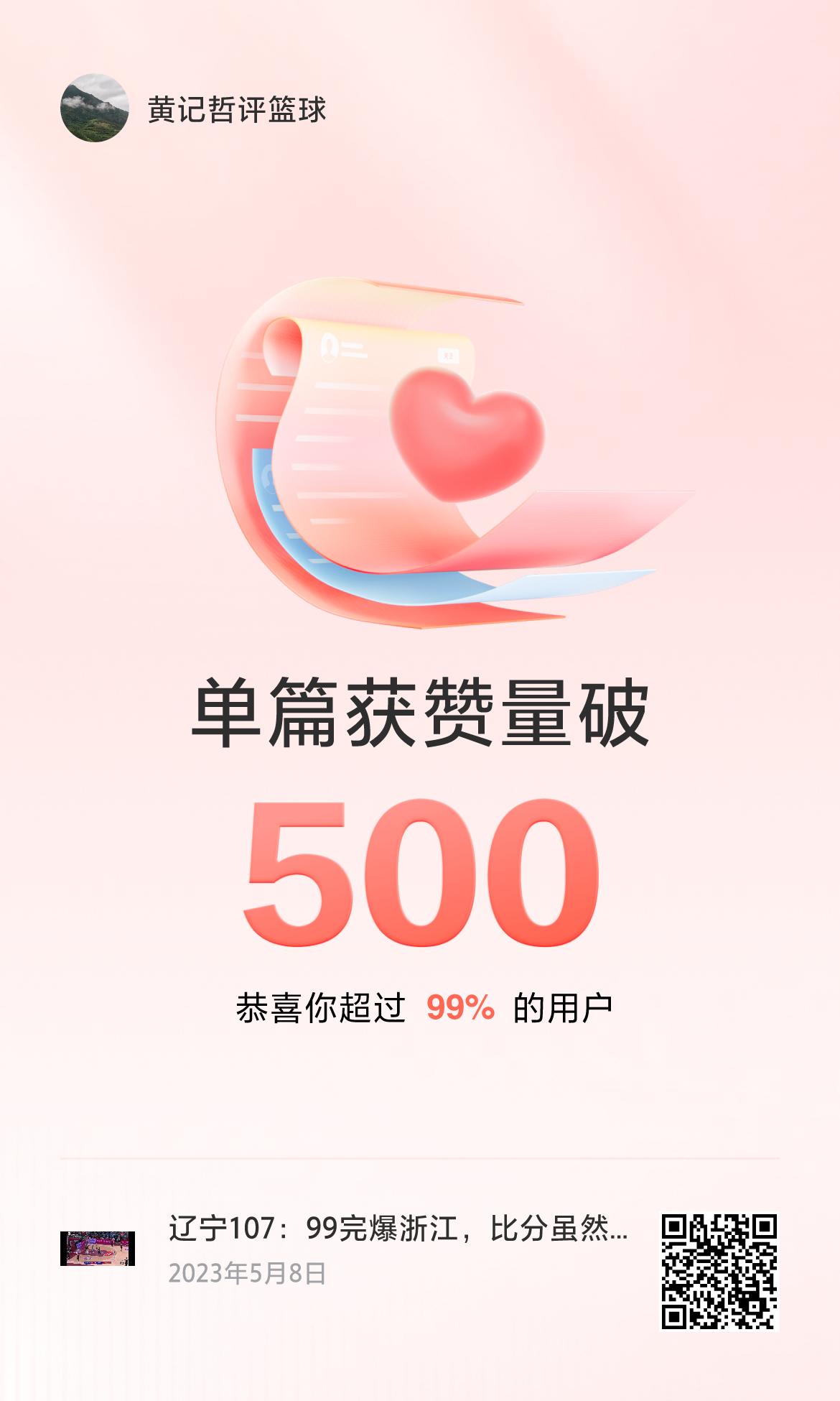 🔥我创作的单篇内容获得超过500赞了！