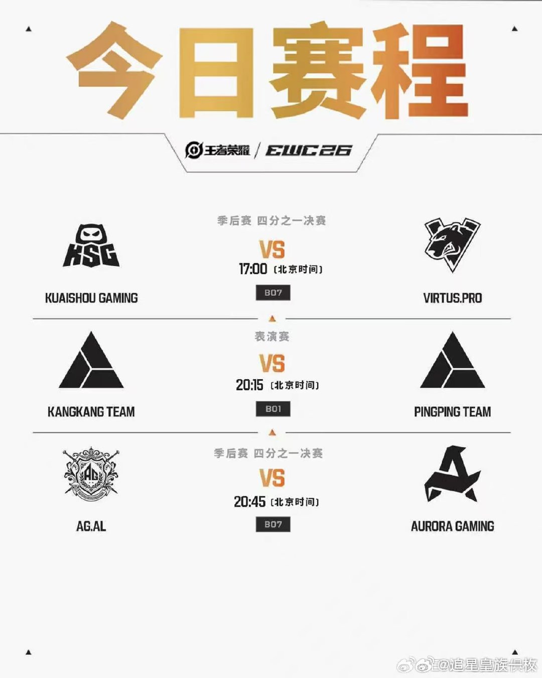 EWC王者荣耀四分之一决赛EWC王者四分之一决赛赛程 四分之一决赛对阵安排公布，