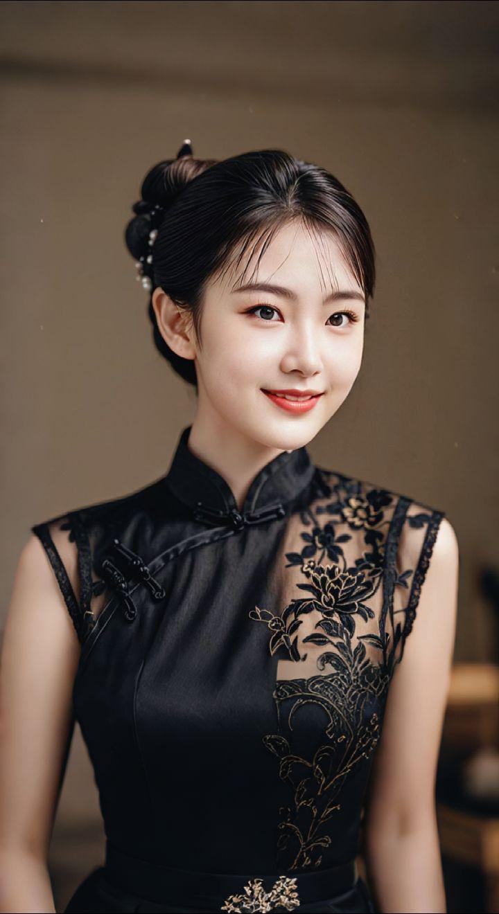 AI扩图 AI黑纱旗袍韵