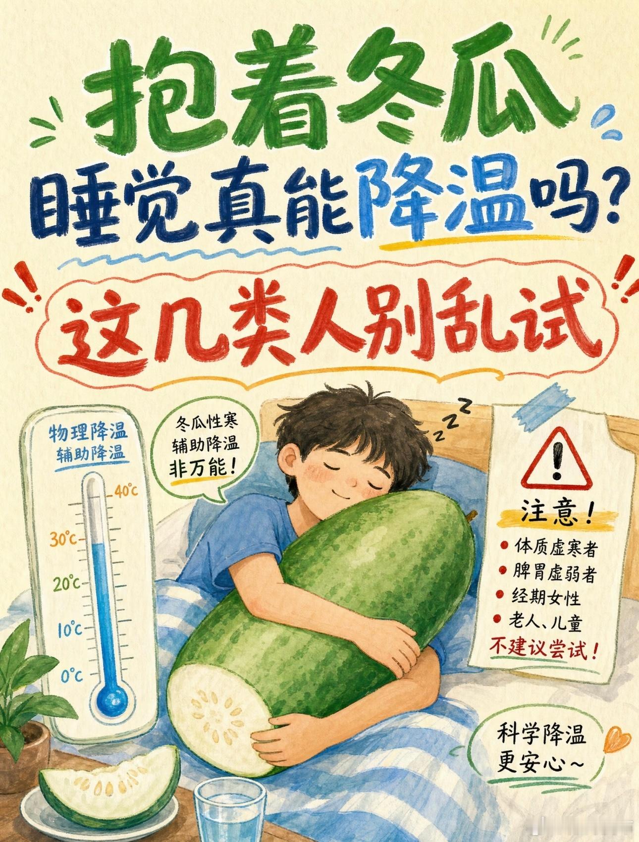 抱冬瓜睡觉的第一批受害者出现了“抱冬瓜睡觉降温”迎来了翻车，第一批跟风者半夜遭遇