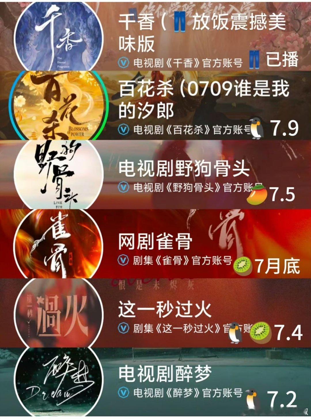 7月暑假档大剧，你最期待哪个？千香百花杀野狗骨头雀骨这一秒过火醉梦 