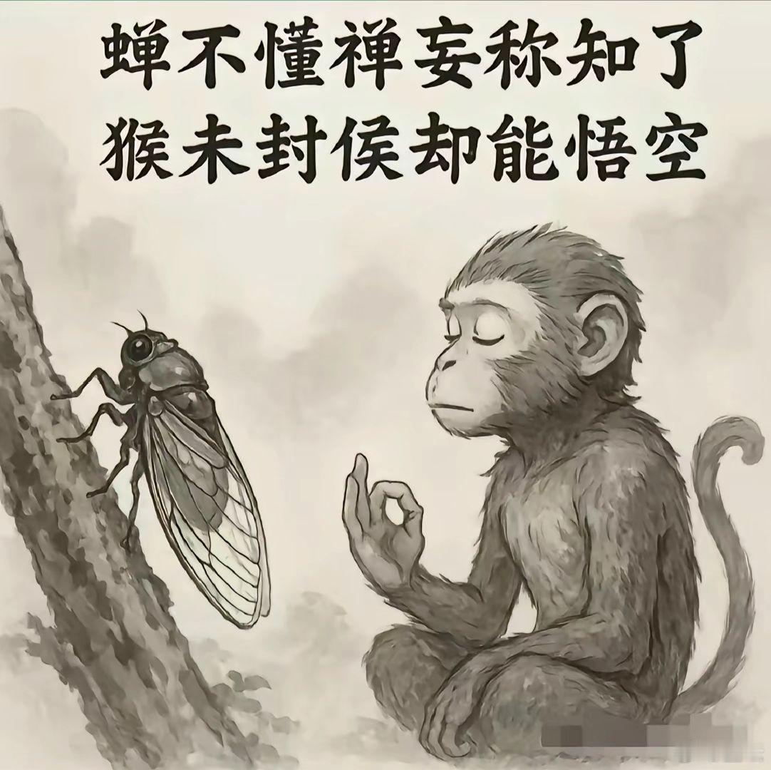 蝉不懂禅妄称知了，猴来封候都能悟空。 ​​​