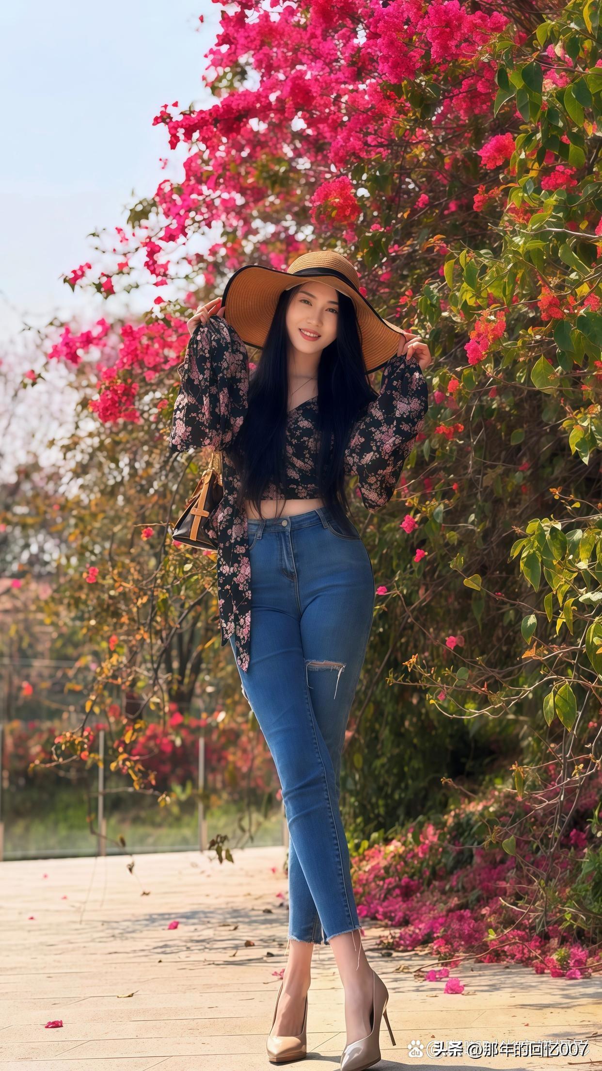 春天到了，去花海拍照，时尚女孩可得好好穿搭。
浅色系连衣裙是首选，比如淡粉色、浅