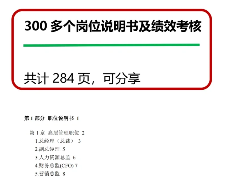 300‼️多个岗位的职责说明书和绩效考核