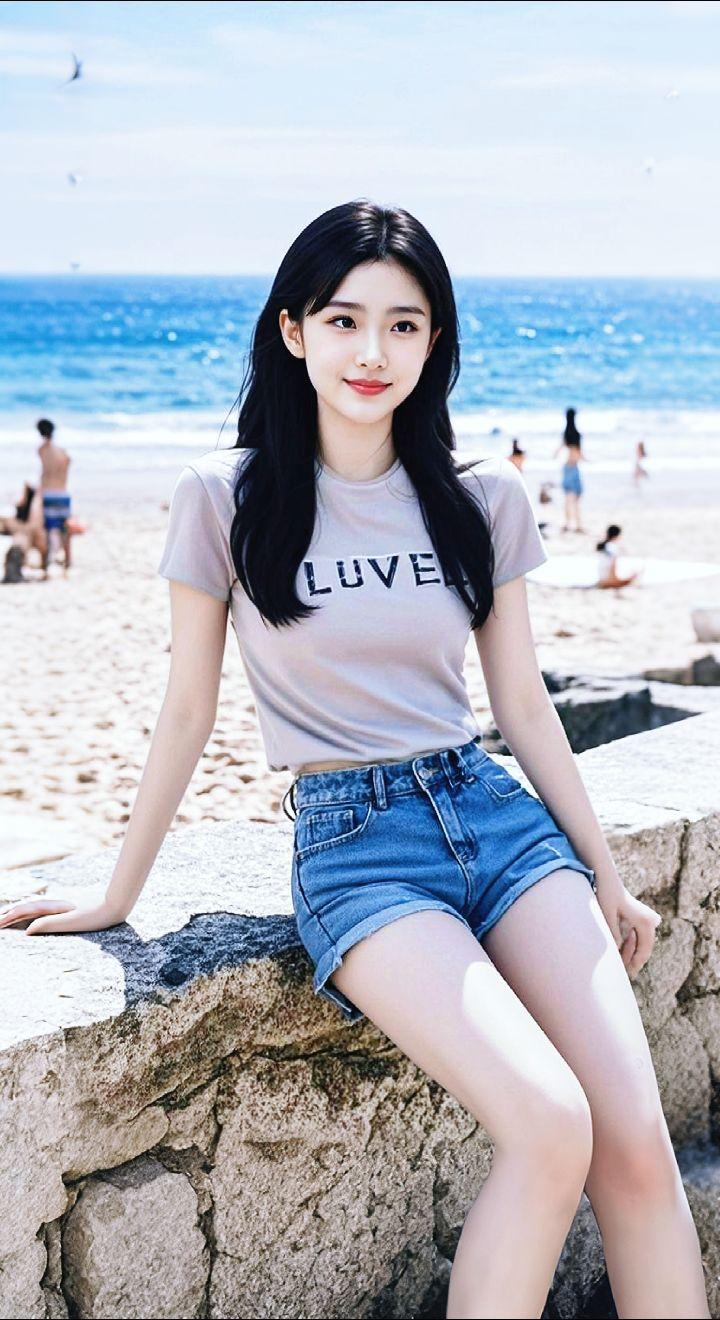 AI扩图 AI海滨佳人