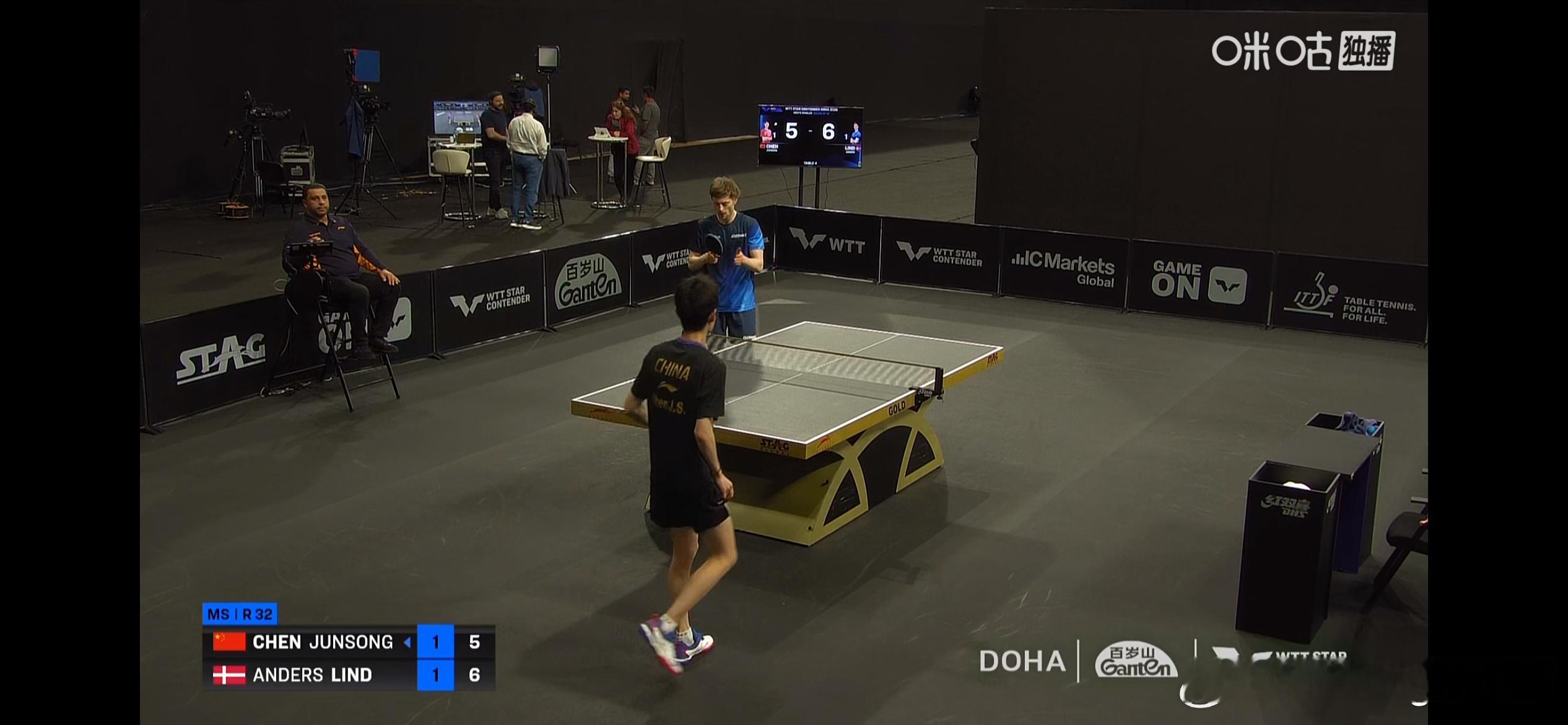 WTT球星挑战赛多哈站2026 男单1/16决赛：🇨🇳陈俊菘2比3安德斯·林