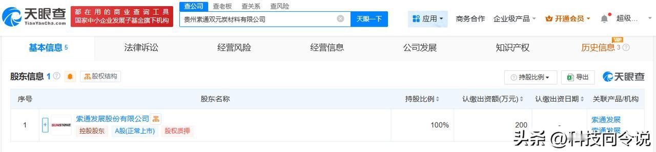 【索通发展在贵州成立炭材料公司 注册资本200万】
天眼查App显示，近日，贵州