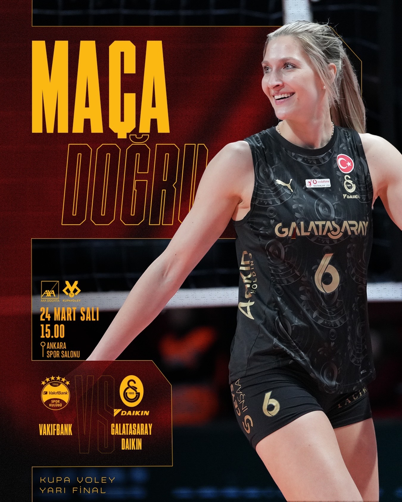 今晚20点，土耳其杯第一场半决赛，王媛媛所在的加拉塔萨雷将对阵瓦基弗银行！ 