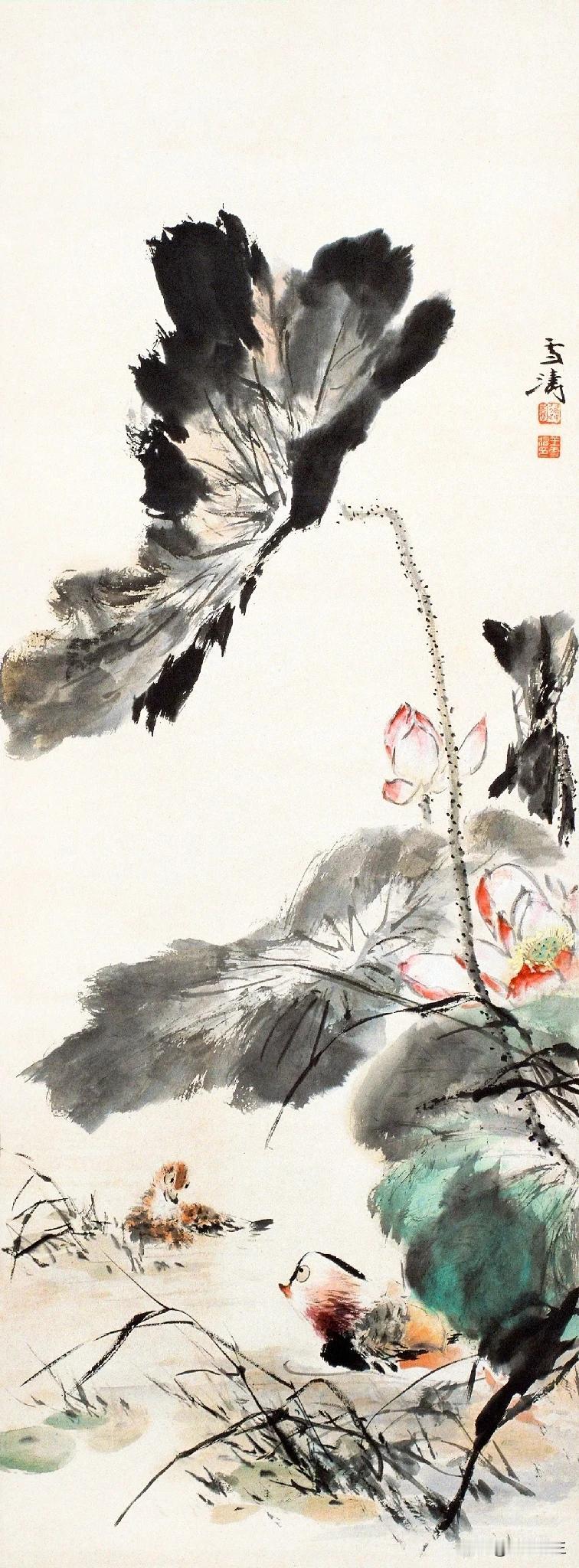 天气转热了，送您:四季花鸟屏之夏 作者王雪涛  121cm×44.5cm 20世
