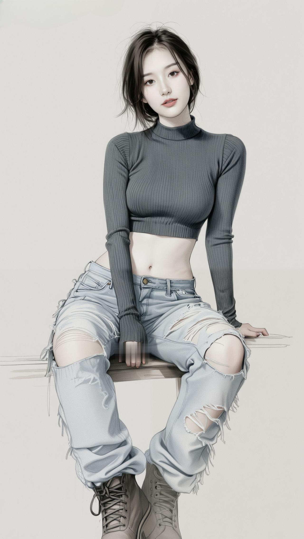 复古风穿搭指南：灰色高领毛衣+破洞牛仔裤，搭配军靴，轻松打造街头潮人范儿！👟?