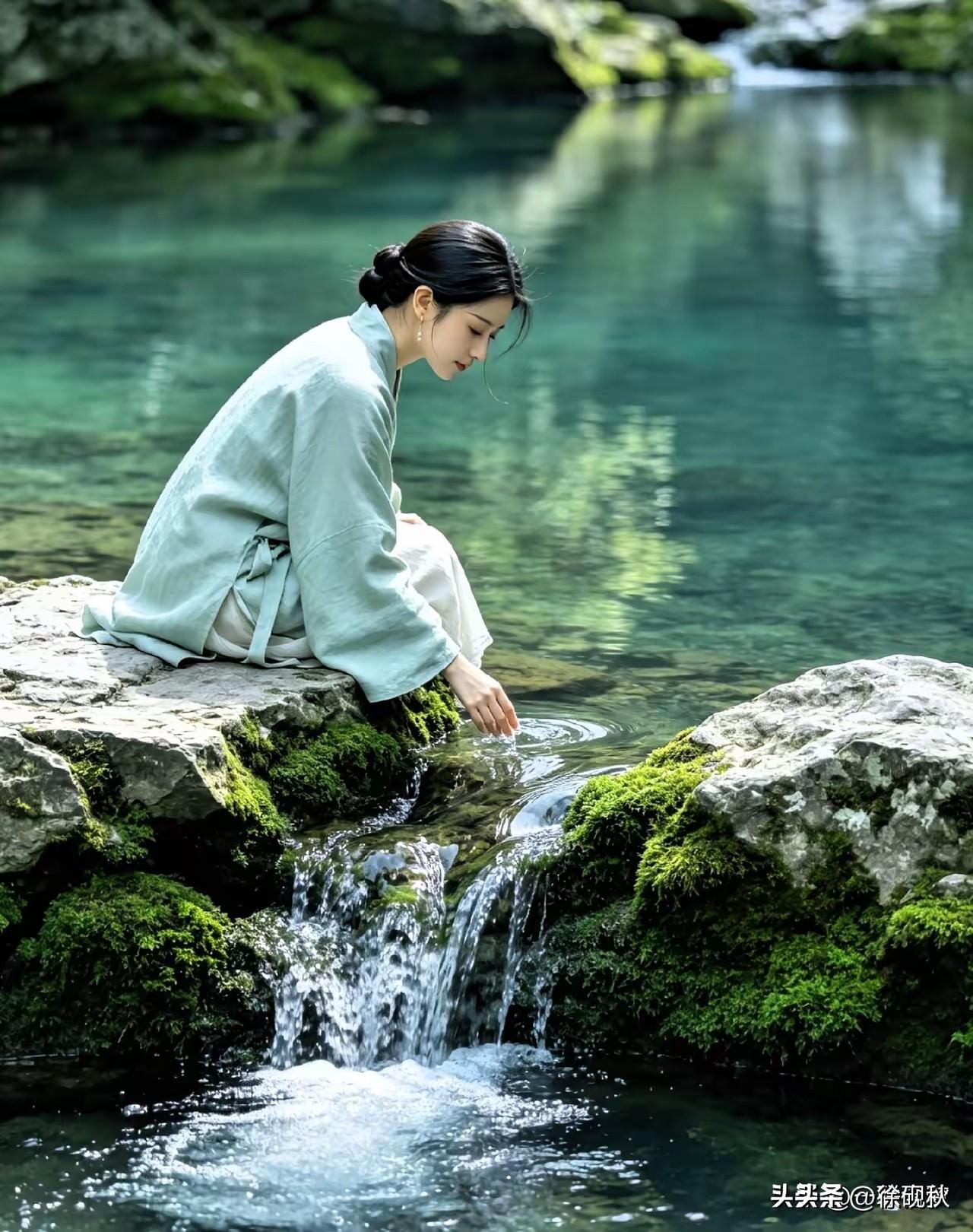 上联：石畔听泉心共净
下联：流水击石天籁音
