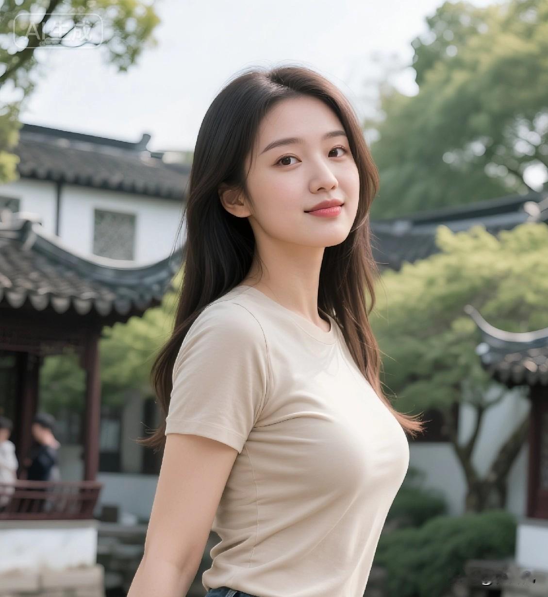 她在桥边驻足，仿佛不是过客，而是这园林故事里，自然而然的一部分。
东方美学 园林