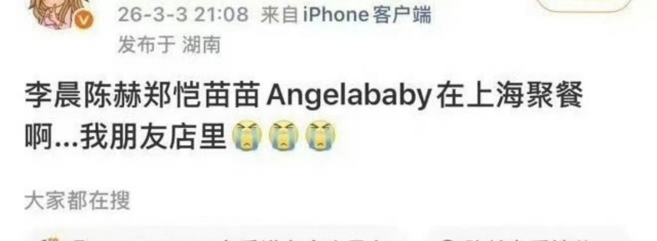 李晨陈赫郑恺苗苗Angelababy上海聚餐 网友偶遇李晨陈赫郑恺苗苗Angel